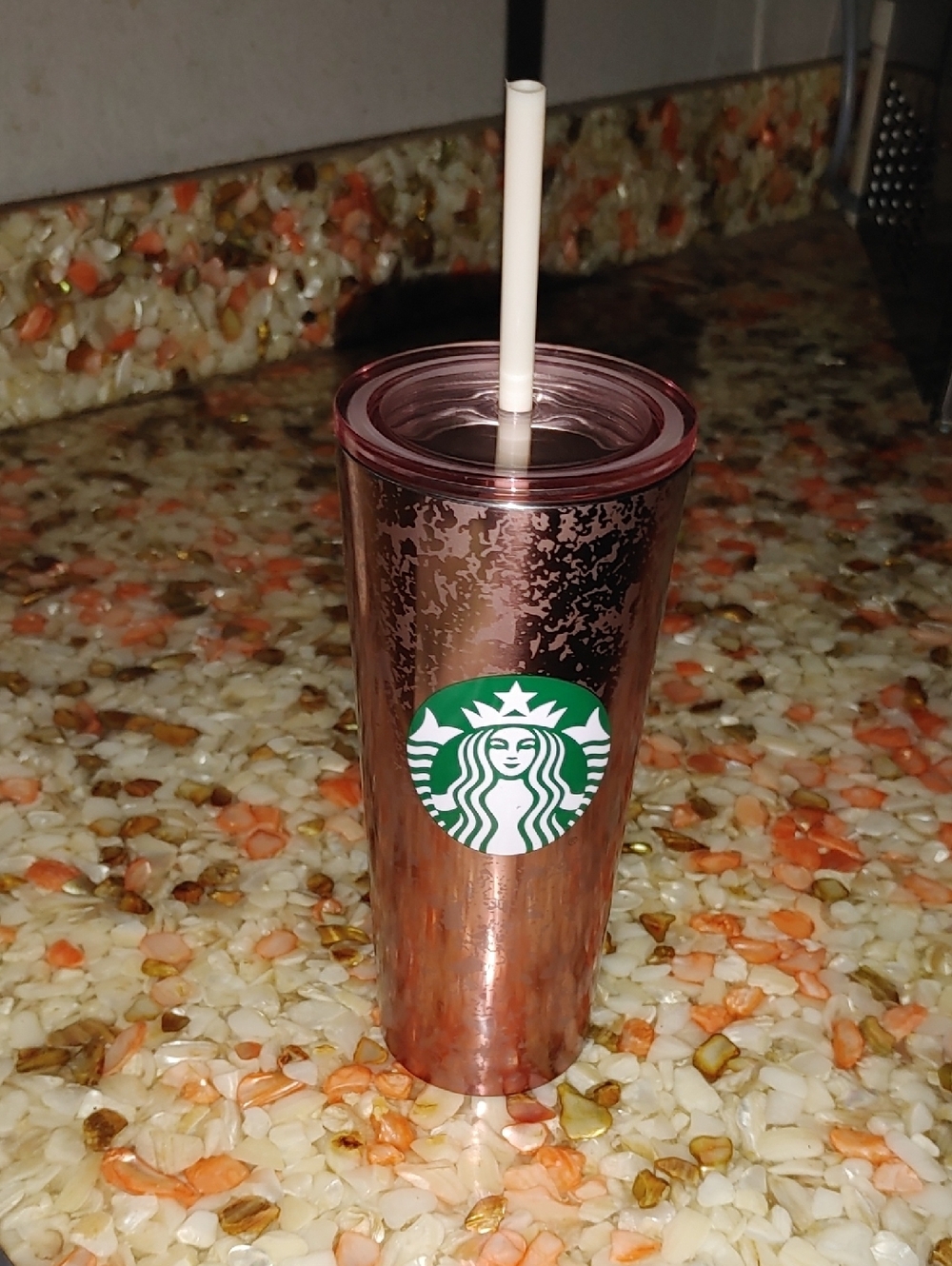 Starbucks 16oz. B 19. Metallic Rose Travel Tumbler with Green Logo